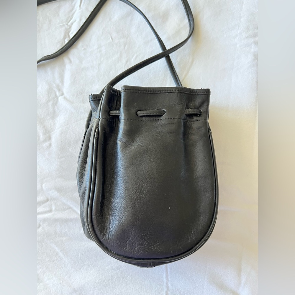 Vintage Coach Black Leather Drawstring Marble Bucket Bag Crossbody Purse - Picture 6 of 11